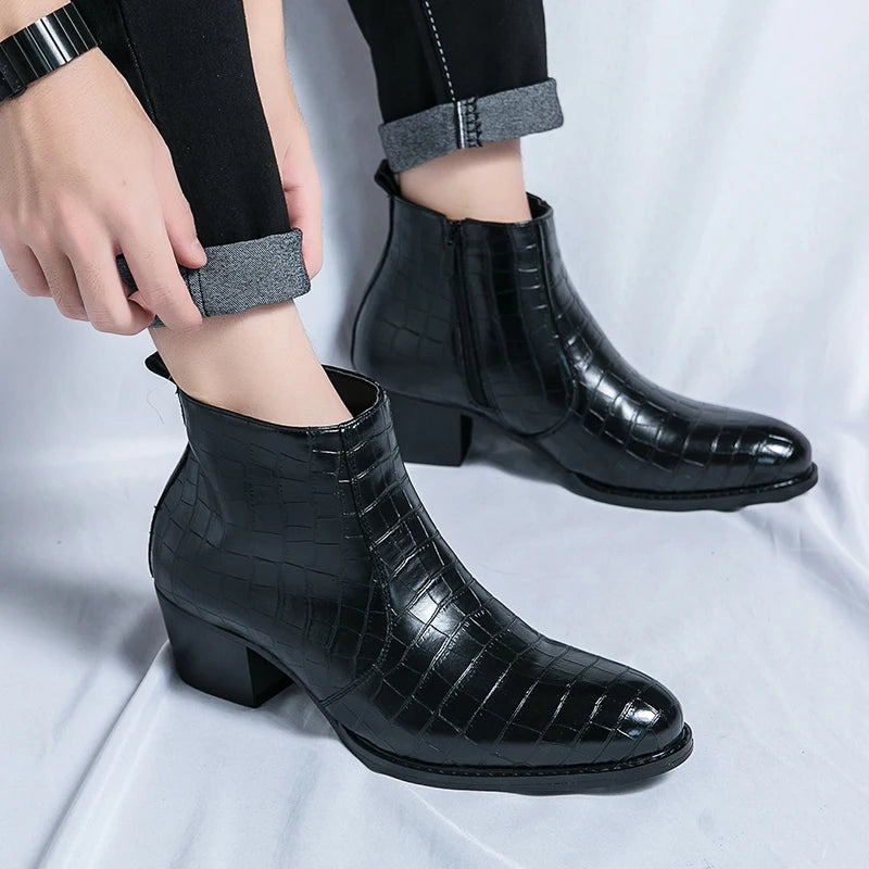Naked Soles | CroftonBoot | Men's Crocodile-Embossed Leather Boots – Bold Statement