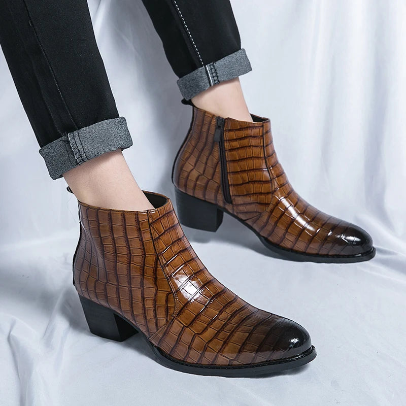 Naked Soles | CroftonBoot | Men's Crocodile-Embossed Leather Boots – Bold Statement