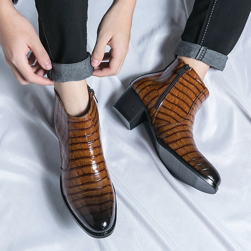 Naked Soles | CroftonBoot | Men's Crocodile-Embossed Leather Boots – Bold Statement