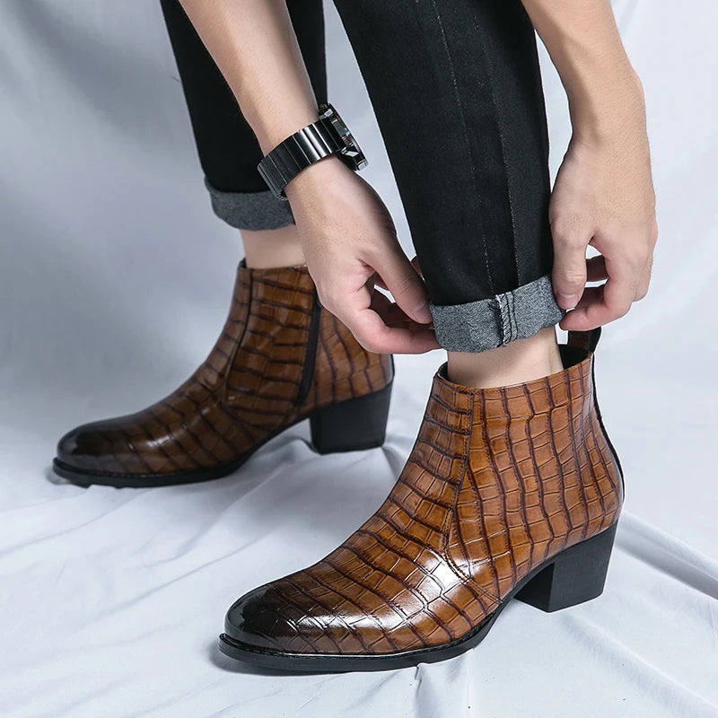 Naked Soles | CroftonBoot | Men's Crocodile-Embossed Leather Boots – Bold Statement