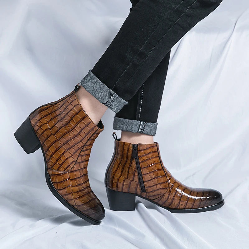 Naked Soles | CroftonBoot | Men's Crocodile-Embossed Leather Boots – Bold Statement