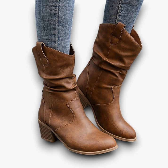 Naked Soles | WestNova | Women's Low-Heel PU Leather Cowboy Boots – Western Flair