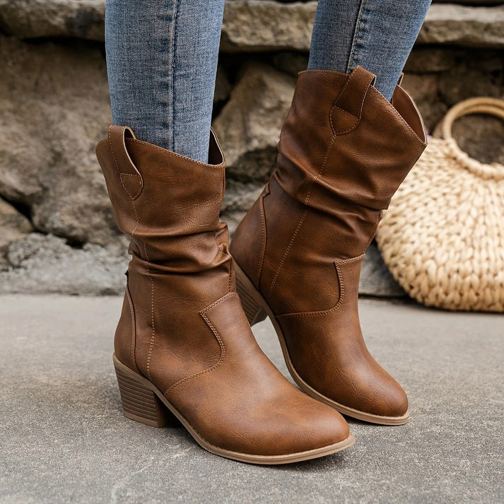 Naked Soles | WestNova | Women's Low-Heel PU Leather Cowboy Boots – Western Flair