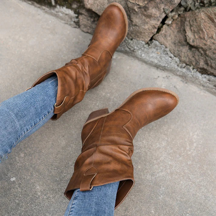 Naked Soles | WestNova | Women's Low-Heel PU Leather Cowboy Boots – Western Flair