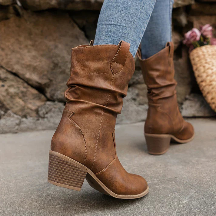 Naked Soles | WestNova | Women's Low-Heel PU Leather Cowboy Boots – Western Flair