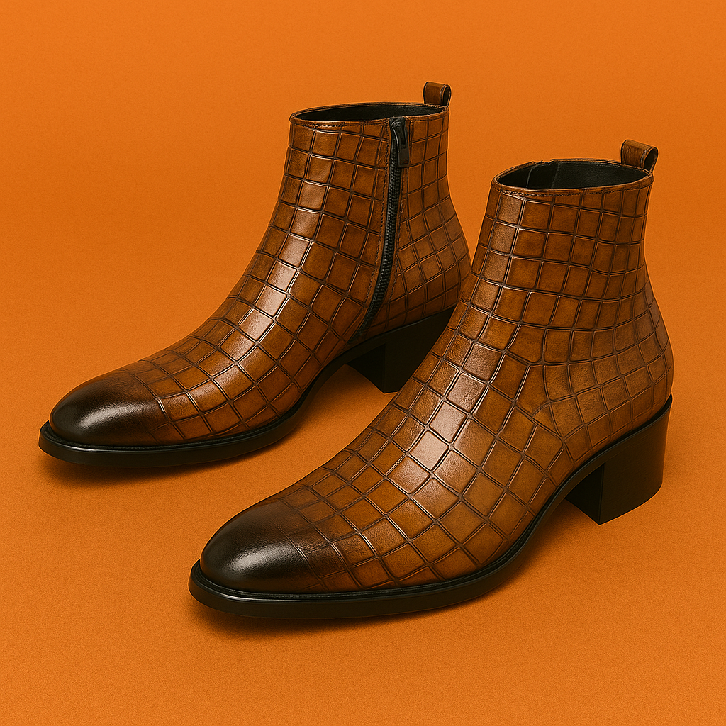 Naked Soles | CroftonBoot | Men's Crocodile-Embossed Leather Boots – Bold Statement