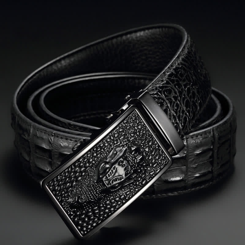 Naked Soles | GatorBold | Men's Alligator Head Buckle Leather Belt – Exotic Accent