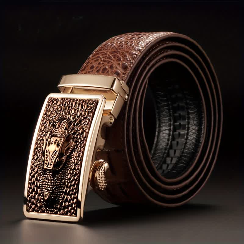Naked Soles | GatorBold | Men's Alligator Head Buckle Leather Belt – Exotic Accent