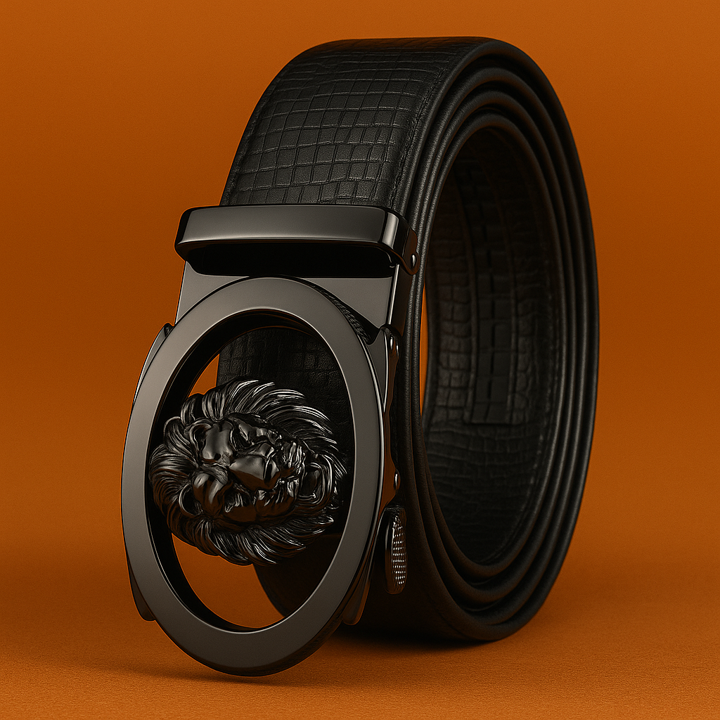 Naked Soles | RegalLion | Men's Lion Buckle Leather Belt – Business Elegance