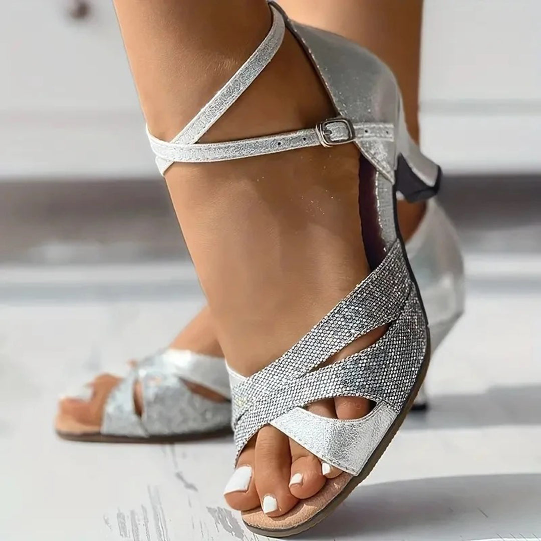 Naked Soles | Zayla | Women's Glitter Heel Sandals – Sparkling Summer Look